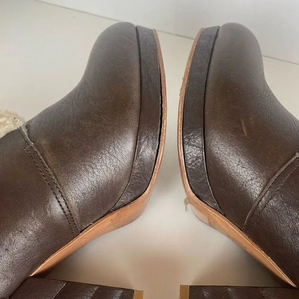 See by Chloe Leather Sherpa Trim Buckle Strap Ankle Boots REPAIR NEEDED 38.5